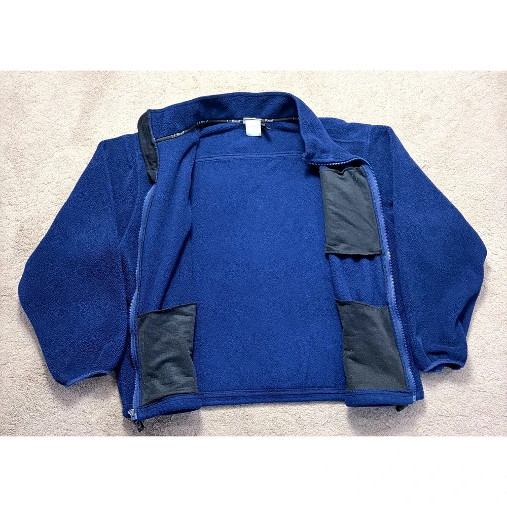 Vintage LL Bean Fleece Jacket Mens Full Zip 90s Blue Made in USA Size 2XL